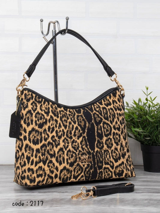 Coach Signature Monogram & Leopard Print Shoulder Bag
