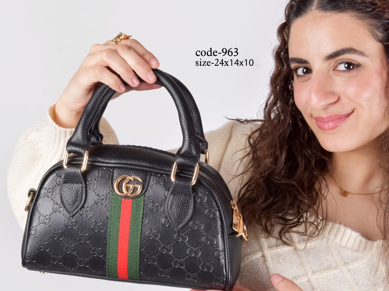 Gucci Inspired Top-Handle Bowling Crossbody Bag