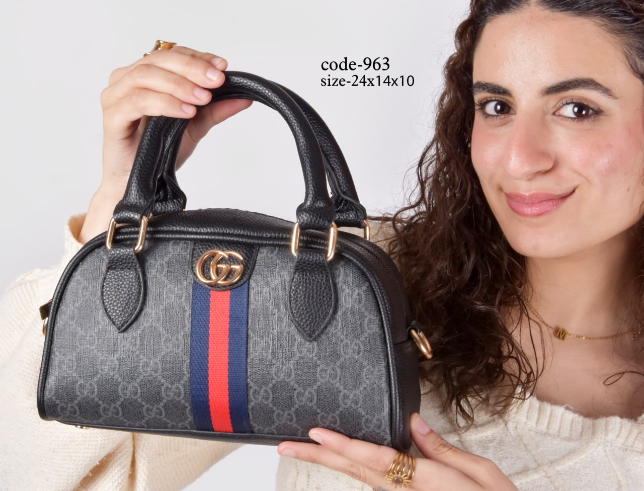 Gucci Inspired Top-Handle Bowling Crossbody Bag