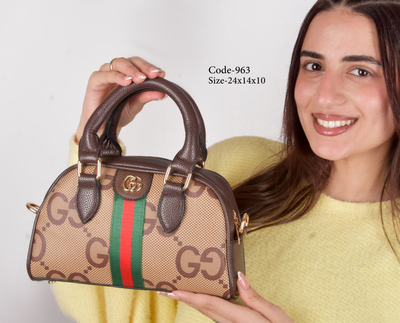 Gucci Inspired Top-Handle Bowling Crossbody Bag