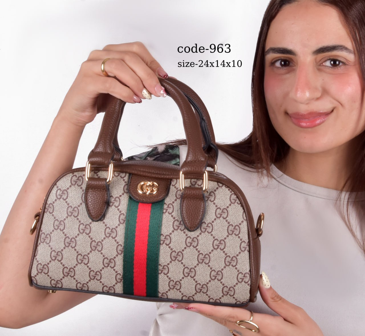 Gucci Inspired Top-Handle Bowling Crossbody Bag