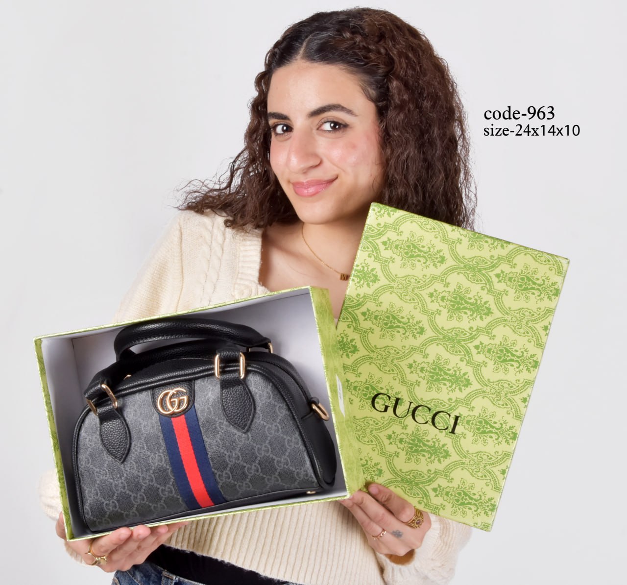 Gucci Inspired Top-Handle Bowling Crossbody Bag