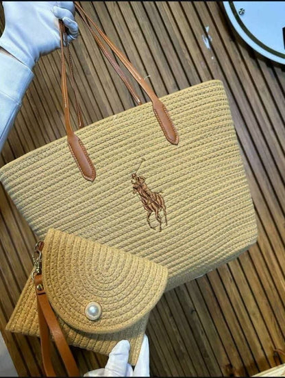 Polo Ralph Lauren Woven Straw Tote & Pouch Set