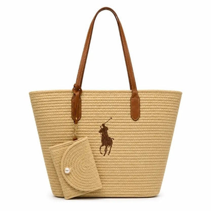 Polo Ralph Lauren Woven Straw Tote & Pouch Set