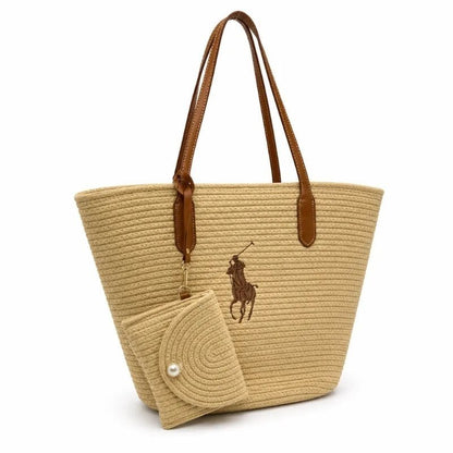Polo Ralph Lauren Woven Straw Tote & Pouch Set